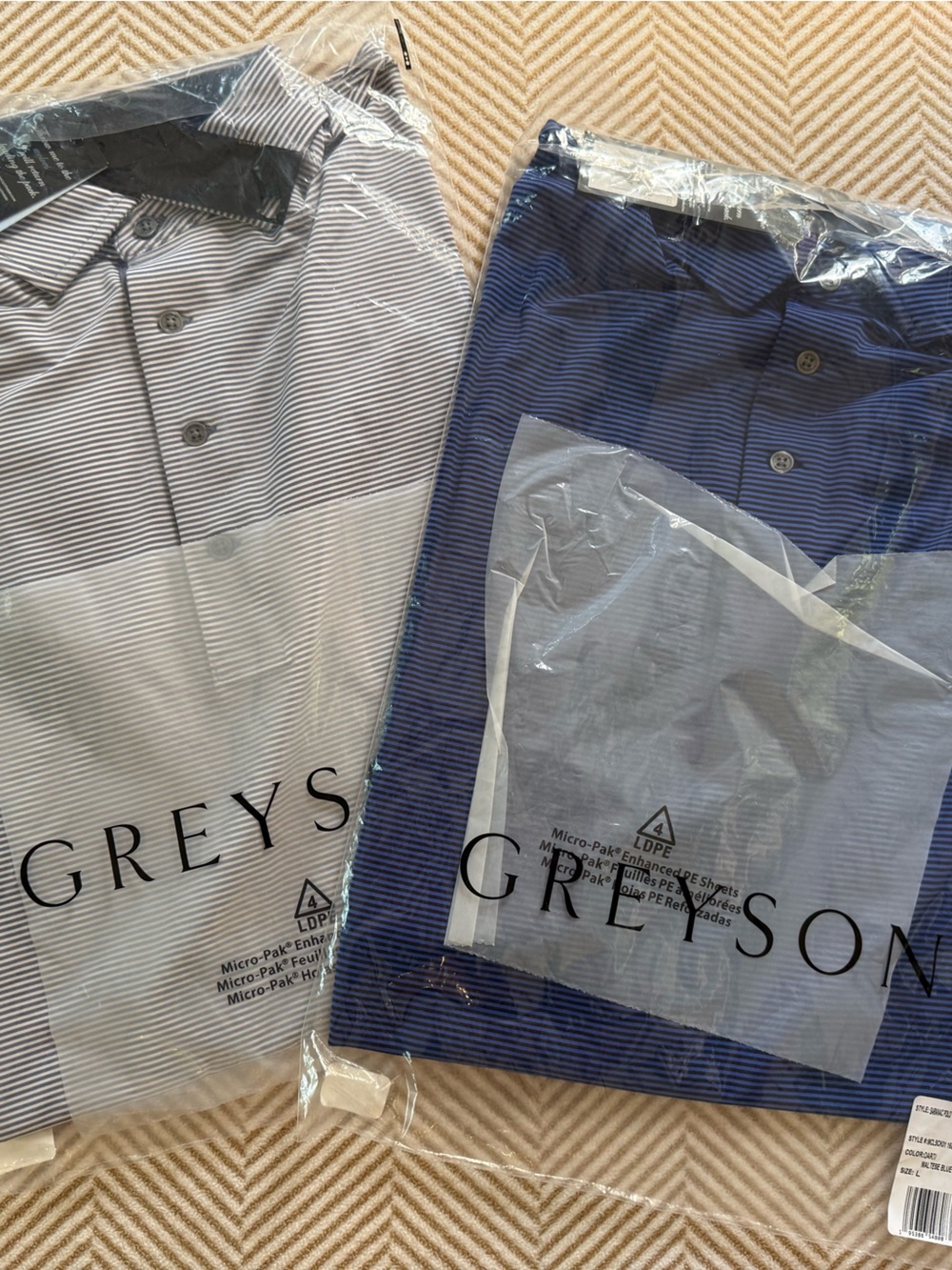 NWT 2 Greyson Men’s L Striped Saranac Polos Button-Down Shirt - Navy & Gray